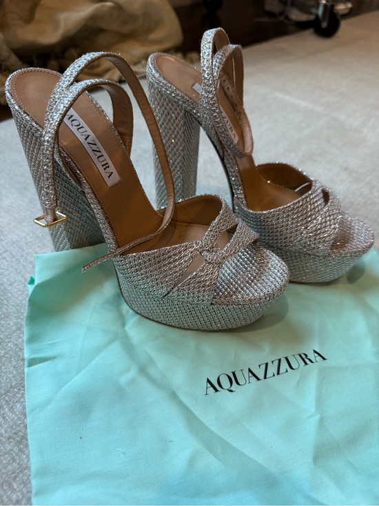 Aquazzura Shoes - Aquazzura Silver Crystal Mesh Platform Slingback Heels